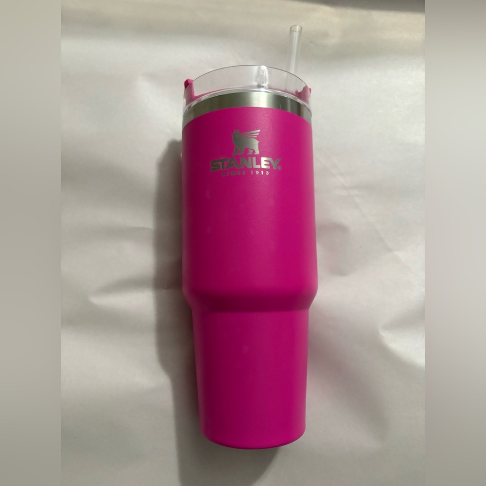 Stanley Hot Pink Travel Tumbler with Clear Lid and Straw